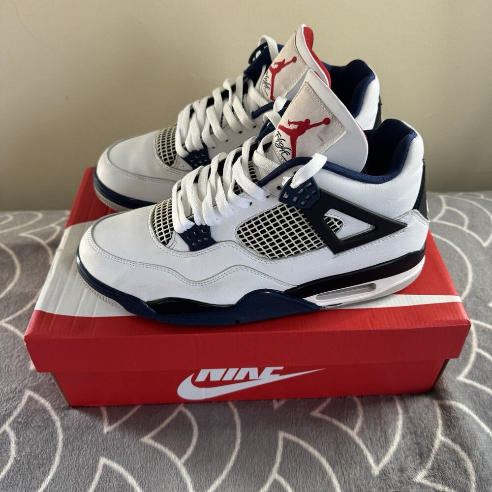 Jordan Air Jordan 4 Retro White Navy Black Men's Sneaker Size 10